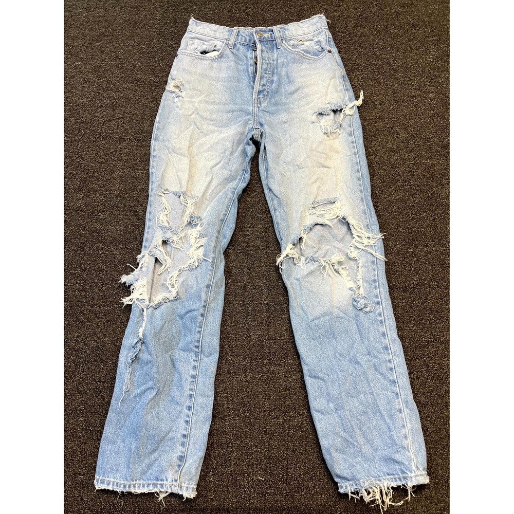 Cello Jeans Womens 3 Blue Distressed Denim Wash High Rise Straight Leg Thrashed